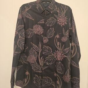 Ted Baker L Black Floral Rayon Button-Down Shirt